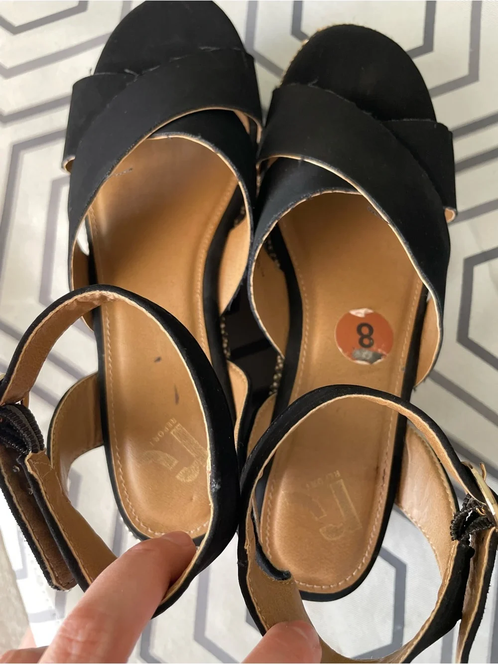 Report | Peppermint Crisscross Black Faux Suede Platform Wedge Sandal